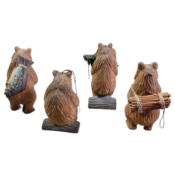 Vtg Carved Wood Bear Ornament Figurines Camping Cabin Family Rustic Woodsy RARE - Picture 5 of 10